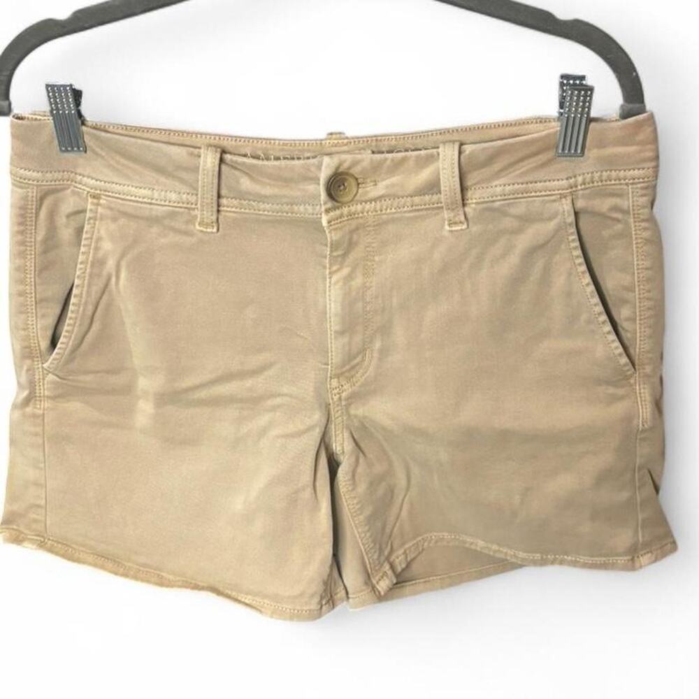 American Eagle Khaki Chino Shorts Stretch Cotton Modal Blend Size 10 Beige Tan